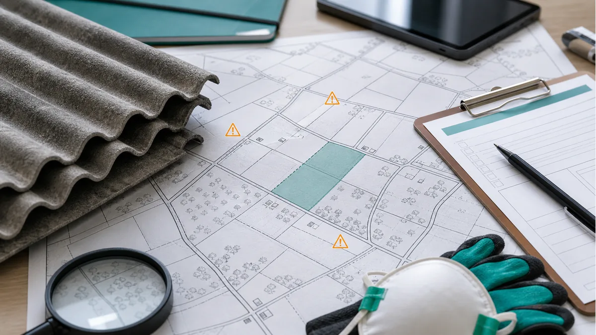 Mapa działki z dokumentacją kontroli i materiałami wymagającymi bezpiecznego usunięcia azbestu