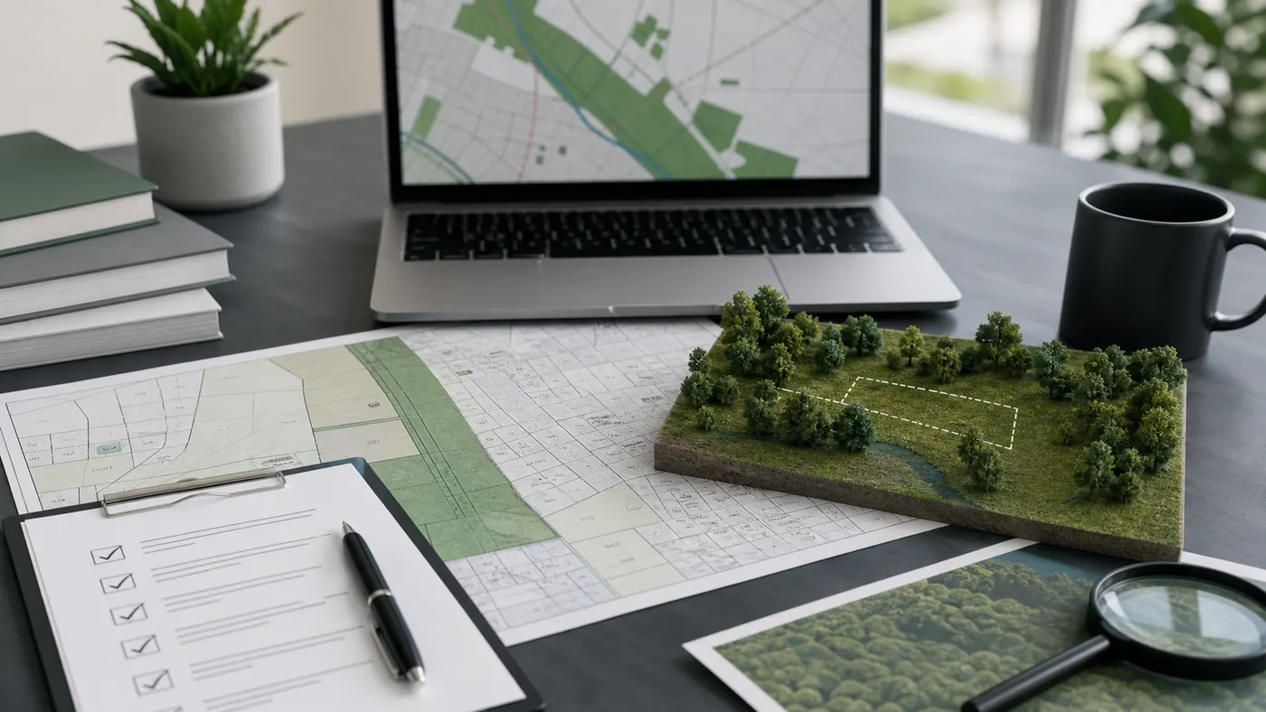 Mapa działki z dokumentacją środowiskową, modelem terenu i analizą zieleni