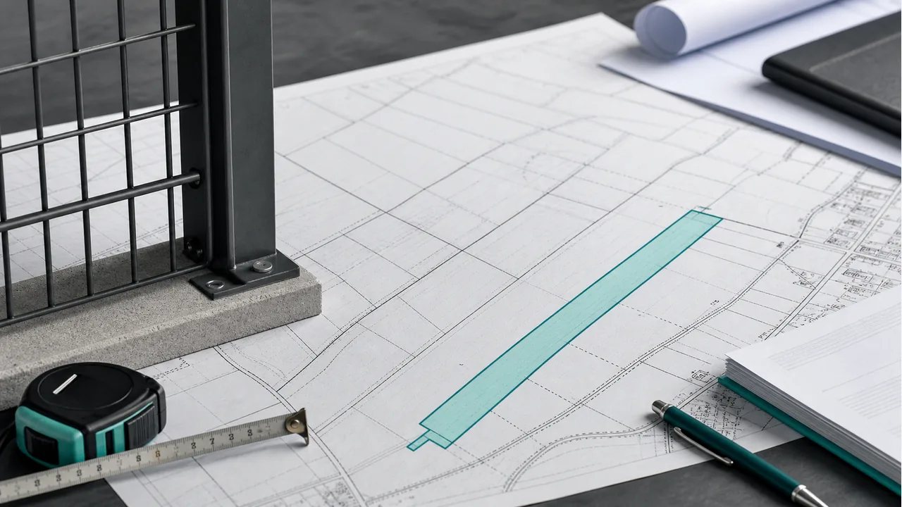 Mapa działki z zaznaczoną linią ogrodzenia i dokumentacją techniczną
