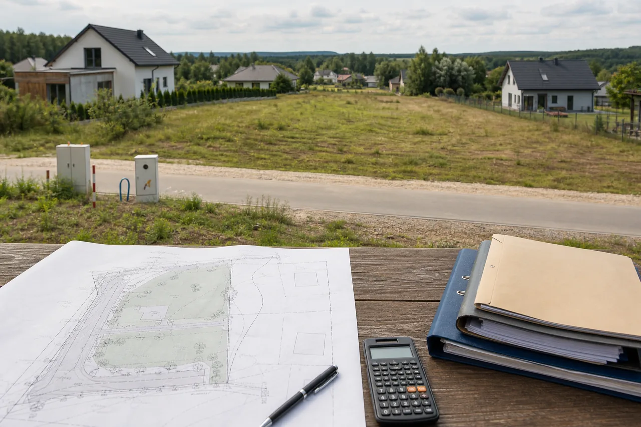 Dokumenty, mapa i kalkulator używane podczas analizy parceli