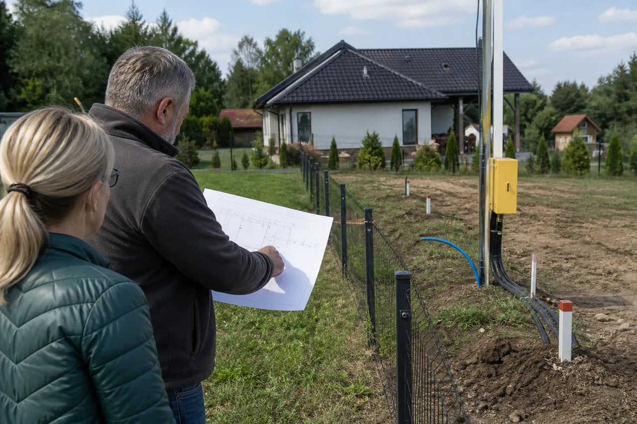 Scena przedstawiająca zagadnienie przyłącze przez działkę sąsiada