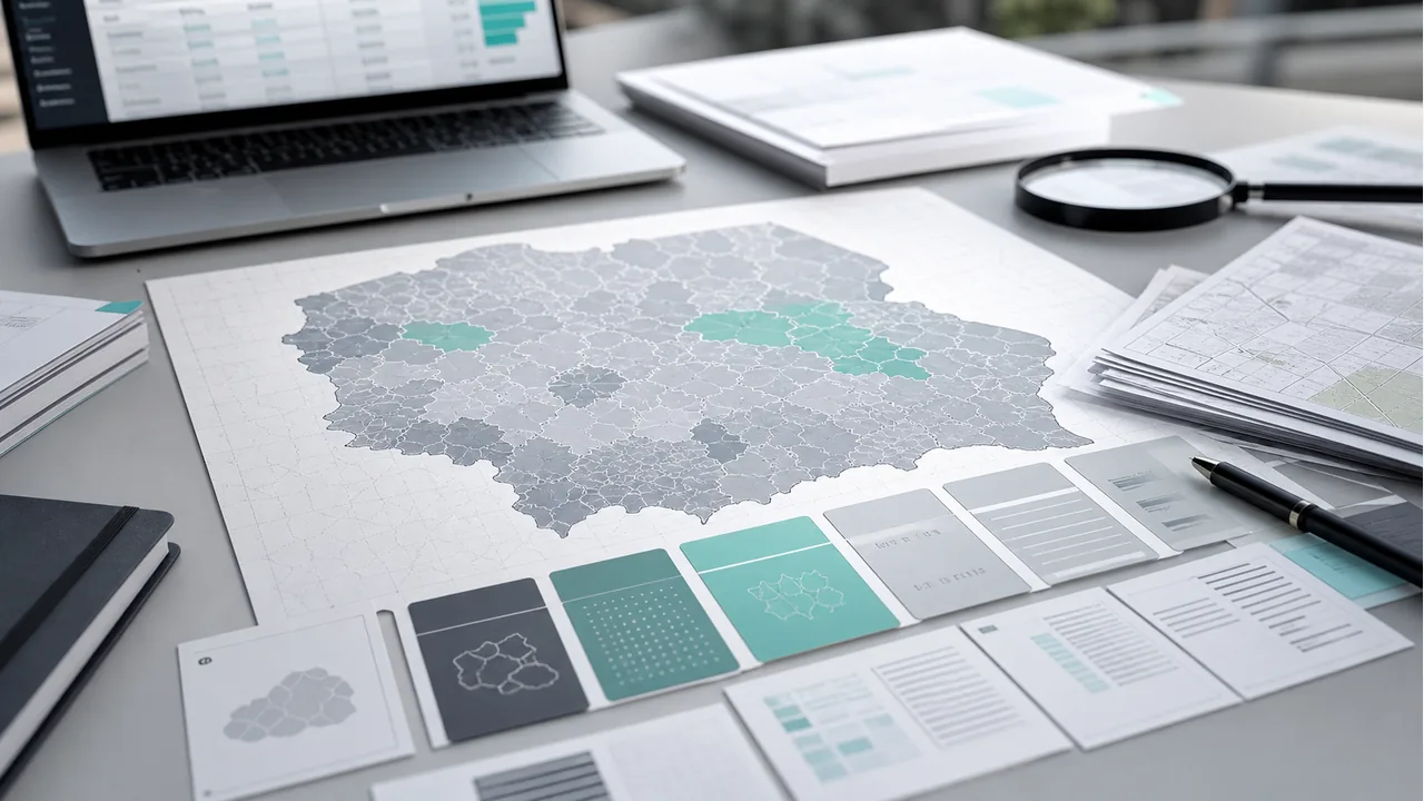 Mapa Polski z kodami jednostek administracyjnych i tabelą danych adresowych
